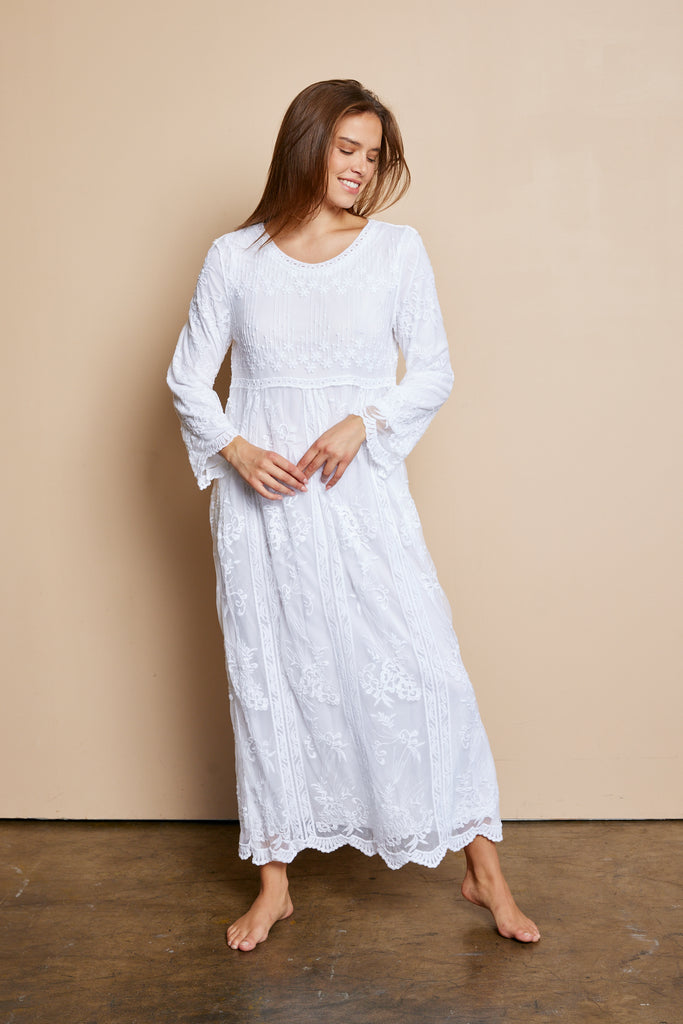 knee length dresses for ladies Miriam LDS Temple Dress – Dressed in White main image 1