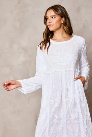 Hadley White  Embroidered Lace Temple Dress