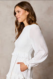 Lennon Smocked Top Ruffle White Temple Dress