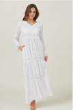 The Taylor Dress- Pocket Embroidered Lace Maxi White Temple Dress