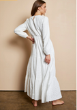 The Grace-Eyelet Lace Tiered Dress in Natural White