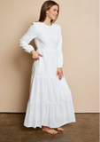 The Grace-Eyelet Lace Tiered Dress in Natural White