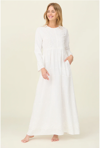 Jasmine White Embroidered Temple/ Wedding Dress with Pockets