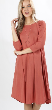 Rachel 3/4 Sleeve Rose Knee Length Dress