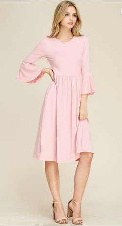 Melinda Moon Blue Basic Fit and Flared Dress featuring bell sleeve S-XL