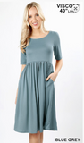 SALLY ROUND NECK DRESS WITH WAIST SHIRRING BODY AND POCKETS PLUS SIZE