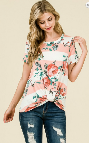 Blush Striped Floral Print Top