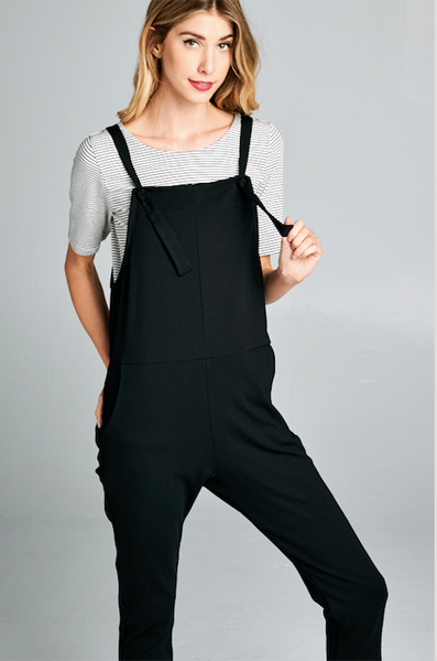 Adjustable strap Overall Jumpsuit.  Comfy and perfect for any Season- Black