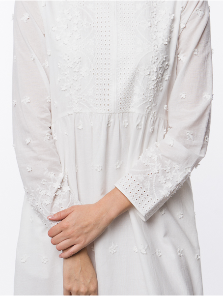 Brynn Embroidered Temple Dress in White main image 0