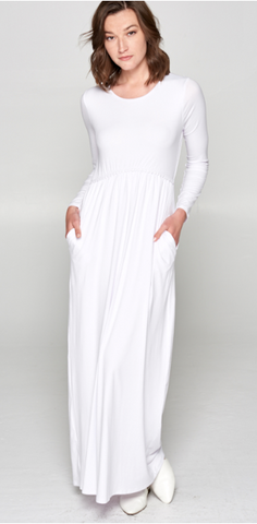 Melinda White Temple Dress with Pockets-LDS