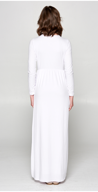 white long sleeve maxi dress with pockets Melinda White Temple Dress with Pockets-LDS – Bella Sun Boutique