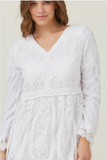 The Taylor Dress- Pocket Embroidered Lace Maxi White Temple Dress