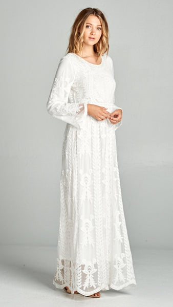 Caitlin-White Lace Dress/ Latter Day Saint Temple Dress. -Also Comes in Plus Size XS-XXL