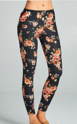 COLORFUL FLORAL PRINT POLY SPANDEX BRUSHED SOFT AND COZY LEGGINGS