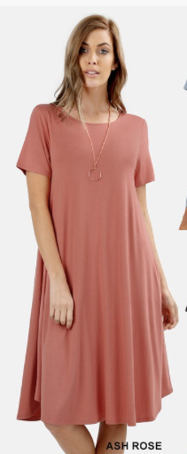 Raylene Short Sleeve Round Neck dress in Ash Rose Plus Size Great for Bridesmaids too