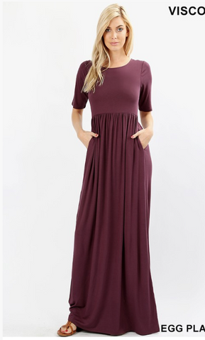 Maxi Dress Solid in Black and Eggplant. Great for Bridesmaids. Comes i ...