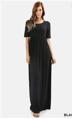 Maxi Dress Solid in Black and Eggplant. Great for Bridesmaids. Comes in S-XL