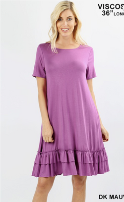 ROUND NECK RUFFLE HEM DRESS WITH POCKETS COMES IN S-3X