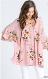 Floral Print Tunic Top in Mauve/Pink Mix