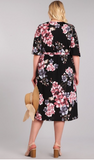 Gloria- Wrap Floral Midi Dress-Black- Plus Size