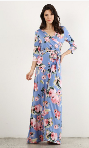 Meghan -Floral Wrap Maxi Dress-Blue
